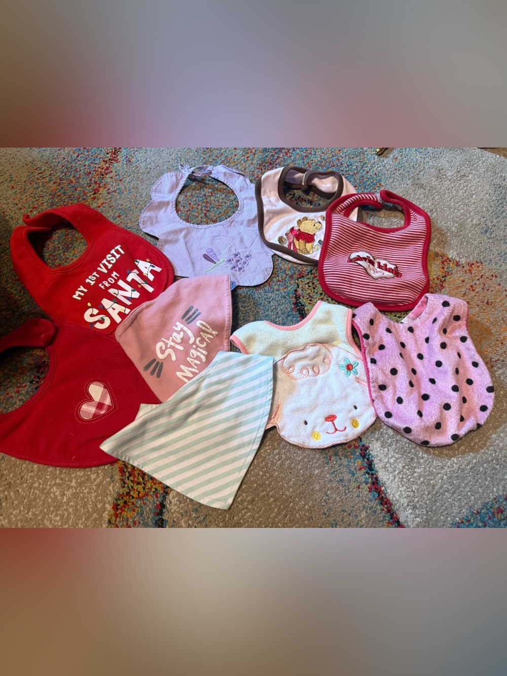 Large Lot of Baby Girl Bibs / Calvin Klein Pink Camouflage / Winnie the Pooh etc